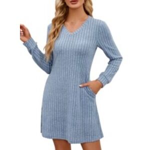 Sampeel Women's Ribbed V Neck Sweater Dress‎